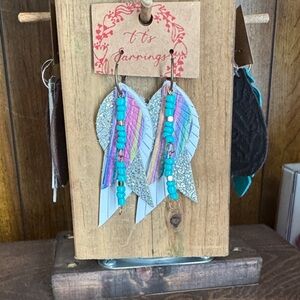 Turquoise and Silver Feather Earrings